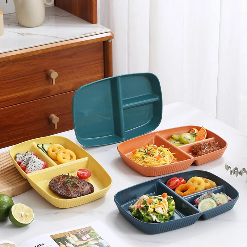 3-Compartment Divided Meal Plate | Durable PP Striped Design Divided Dinner Plate Axl