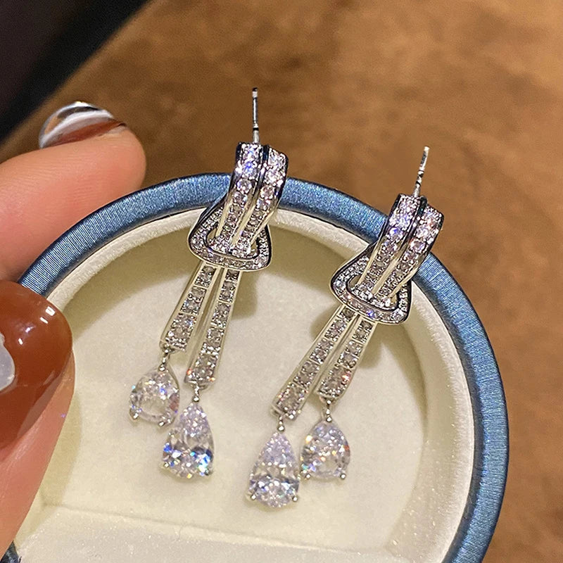 Huitan Silver Cubic Zirconia Drop Earrings | Women's Dangle Drop Earrings Axl