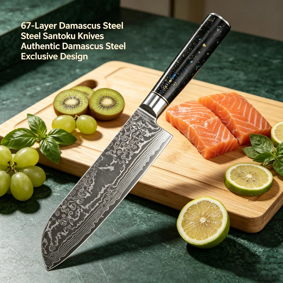Damascus Steel 67-Layer Santoku Chef Knife – Sharp & Durable Damascus Santoku Knife Axl