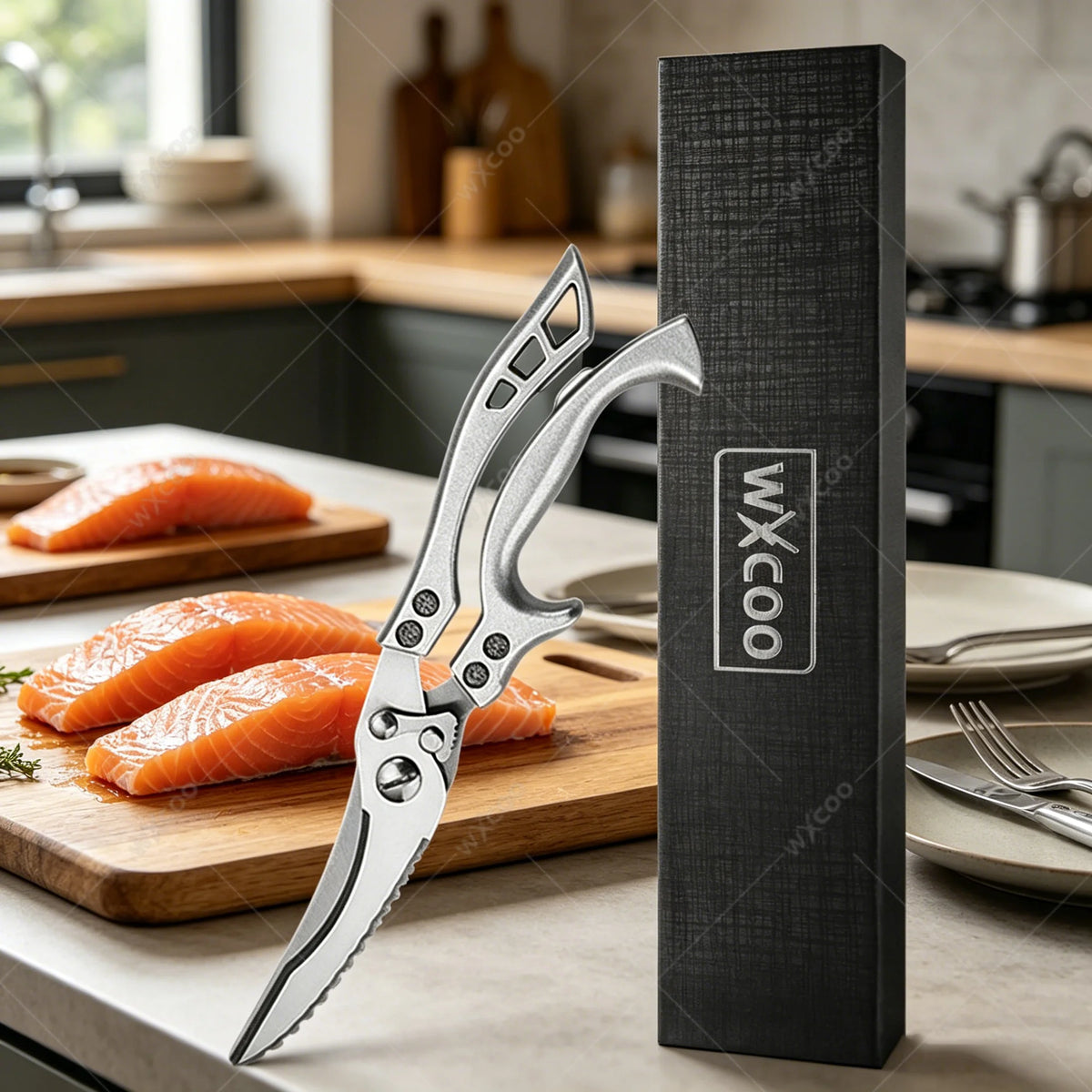 WXCOO Japanese Chef Knife Set – Santoku, Cleaver & Sushi Kitchen Knife Set Axl Scissors