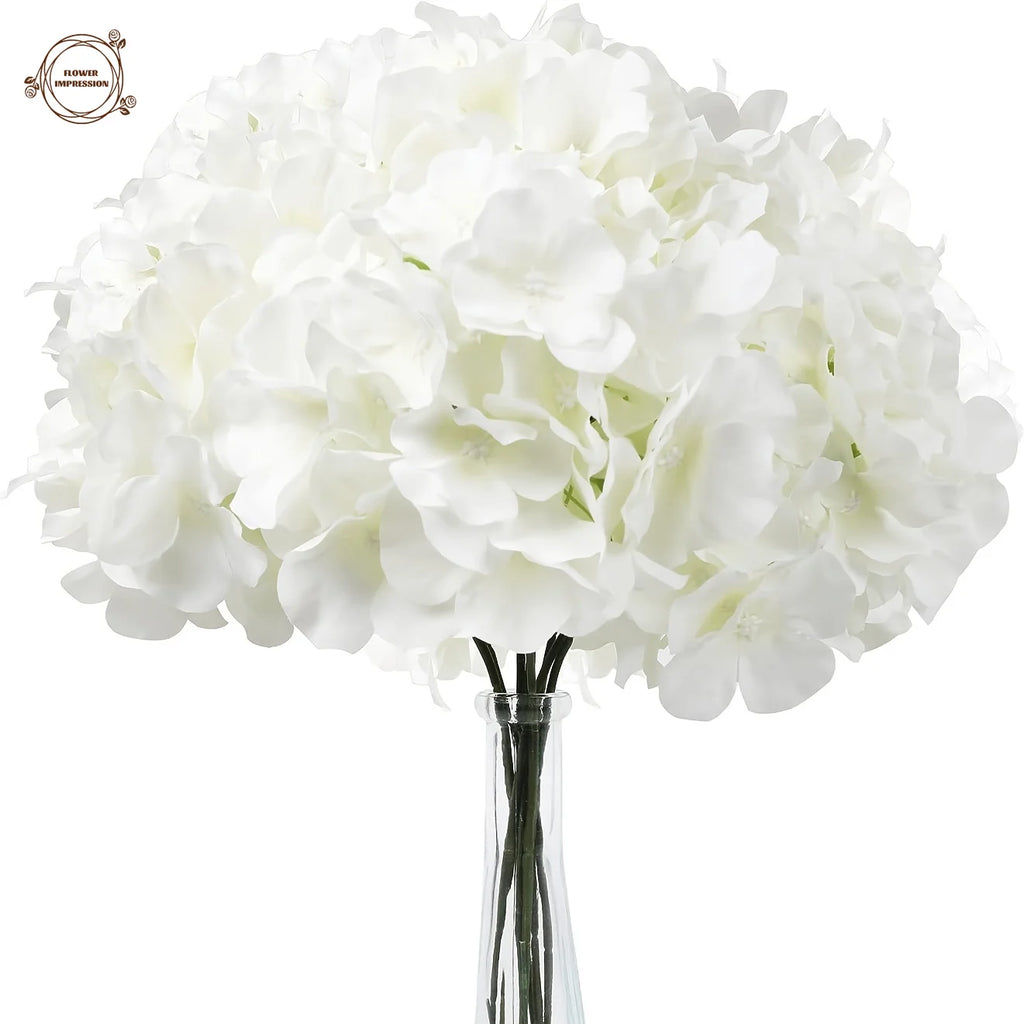 10 White Silk Artificial Hydrangea Flowers with Stems – Bouquet Artificial Silk Flowers Axl