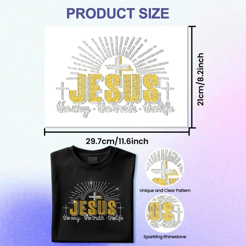 Large Rhinestone Iron-On Cross Patch – 11.6" Sequin Appliqué Iron-On Appliqué Patch Axl