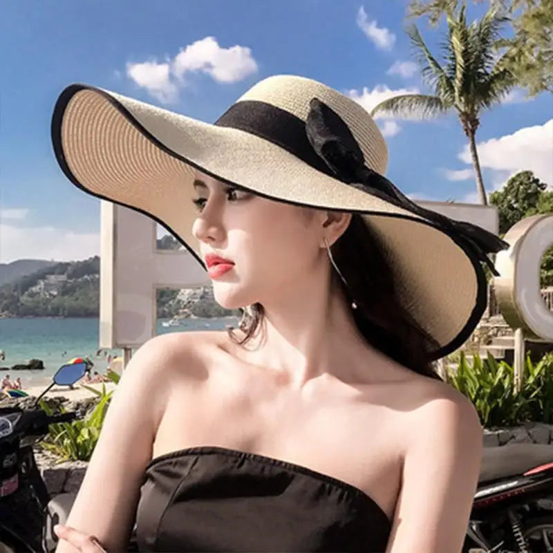 Women's Foldable Wide Brim Straw Sun Hat – UV Beach Travel Wide Brim Sun Hat Axl C one size