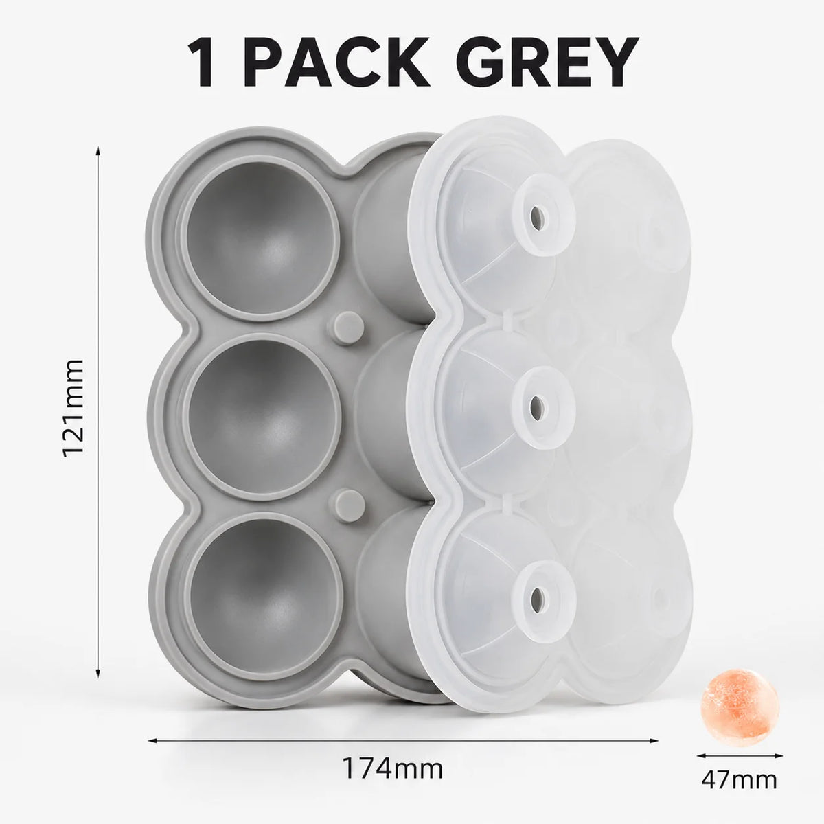 6-Sphere Silicone Ice Ball Maker Tray with Funnel Lid | Bar Silicone Ice Ball Tray Axl 1 Pack Grey