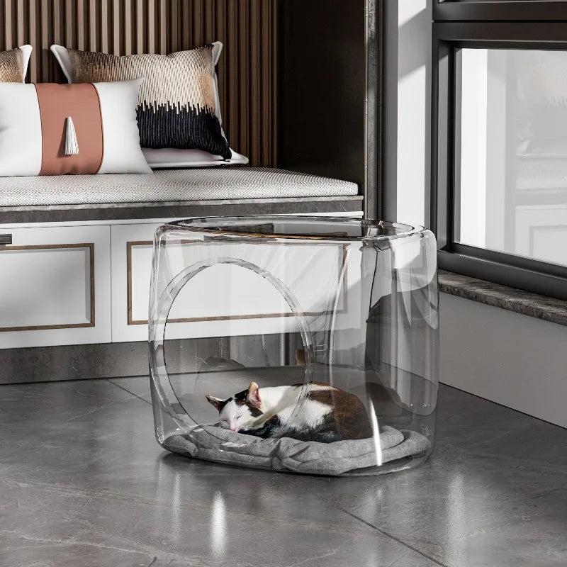 Transparent Space Capsule Cat Bed – Large Semi-Enclosed Nest Cat Bed Axl