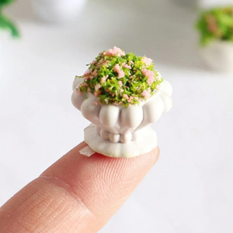 4-Pack Dollhouse Miniature Bonsai Flower Pots | 1:12 Scale Dollhouse Accessories Axl