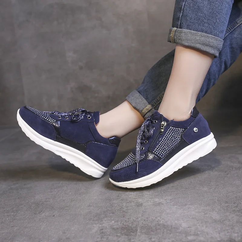 Women's Sequin Wedge Platform Sneakers – Non-Slip Lace-Up Wedge Platform Sneakers Axl