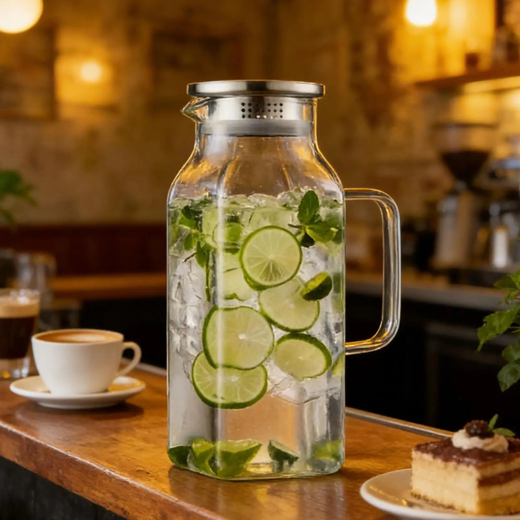 2L Glass Pitcher with Lid & Handle – Juice, Tea & Lemonade Jug Glass Beverage Pitcher Axl