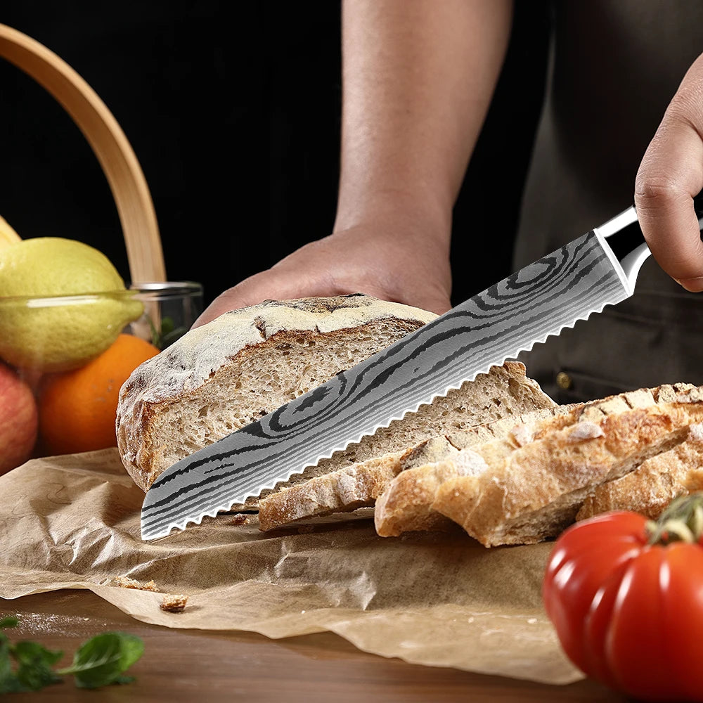 XITUO 8-Piece Kitchen Knife Set with Block & Built-In Sharpener Kitchen Knife Set Axl