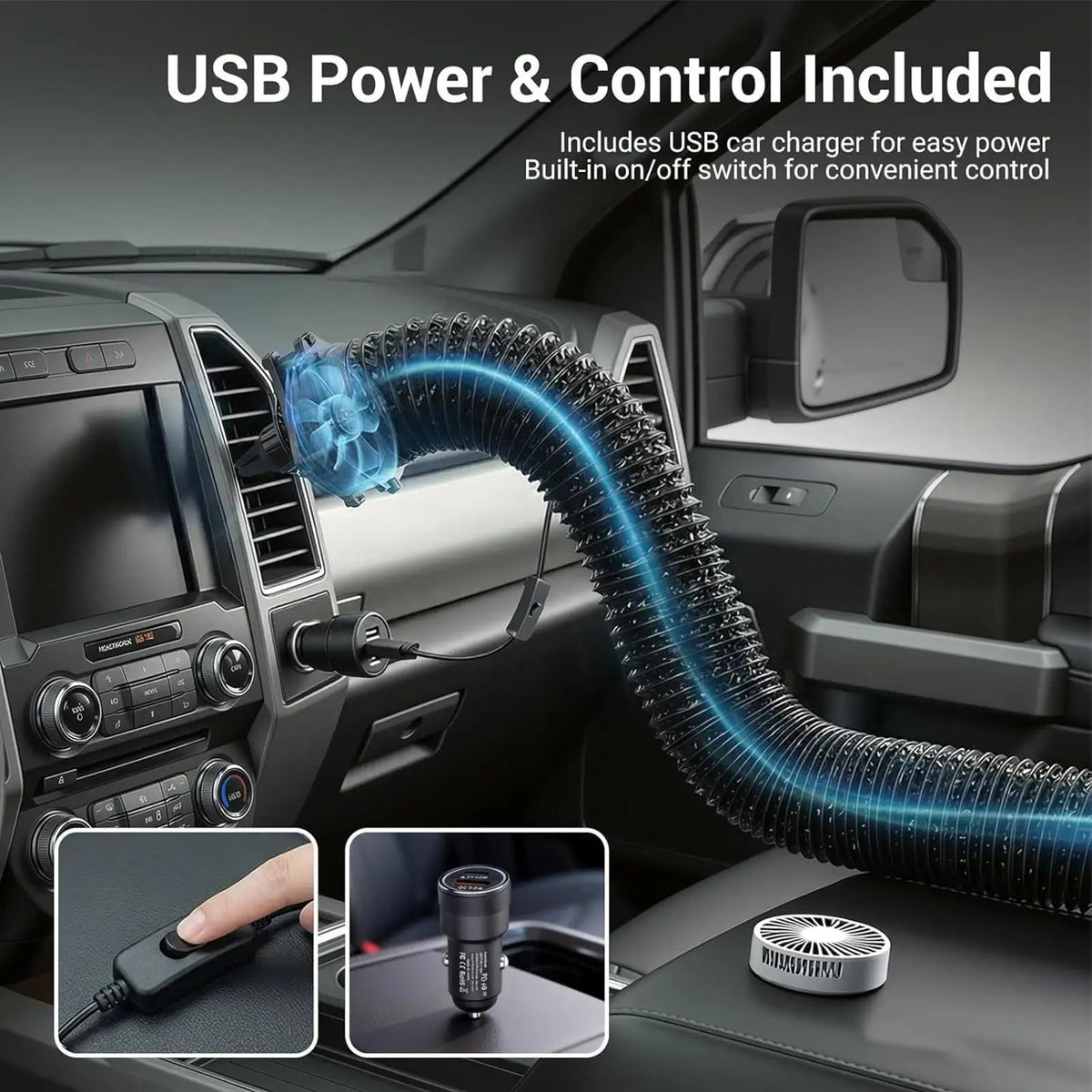 Car AC Vent Extender 3M – Back Seat Cooling Tube & USB Fan Car AC Vent Extender Axl