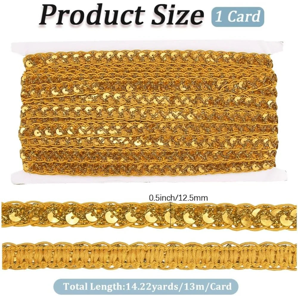 Gold Metallic Sequin Lace Trim Ribbon 14.22 Yds – Craft Sewing Sequin Lace Ribbon Axl