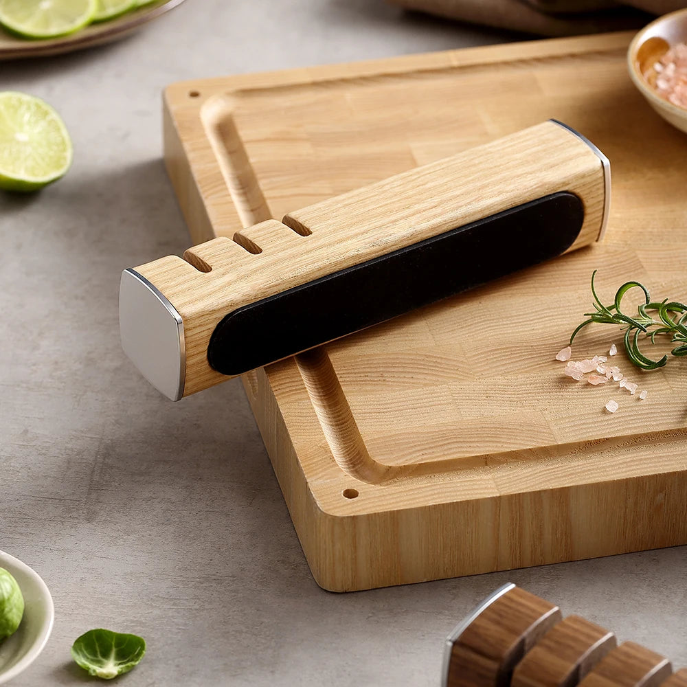 XINZUO 3-in-1 Knife Sharpener | Wood Handle & Non-Slip Base Knife Sharpener Axl
