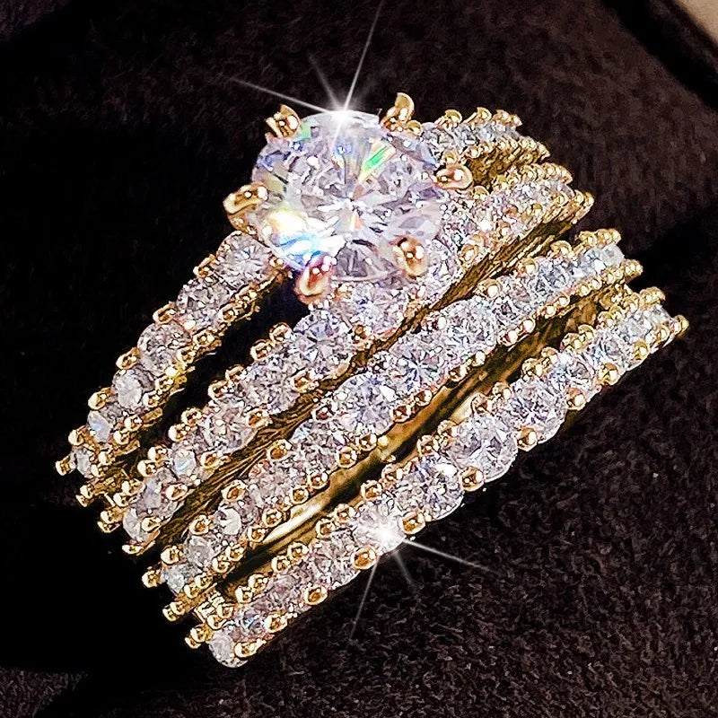 Huitan 2-Piece Cubic Zirconia Bridal Ring Set for Women Bridal Ring Set Axl Q258 5