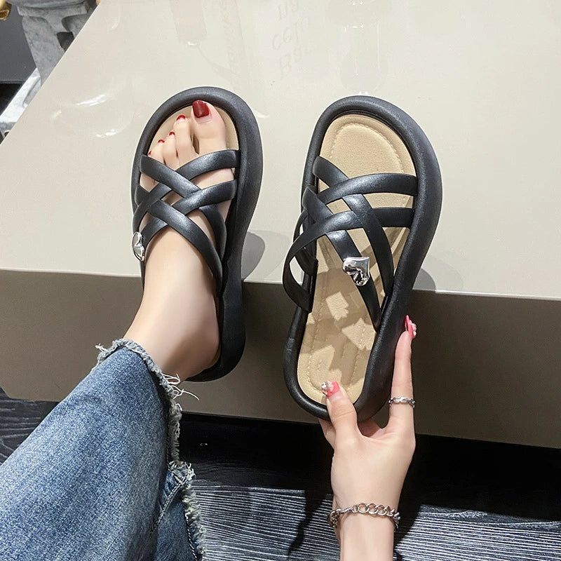 Women's Open Heel Flat Sandal Slippers – Casual Beach Shoes Flat Sandal Slippers Axl black 36-37
