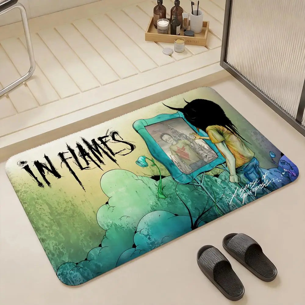 In Flames Band Flannel Floor Mat – Non-Slip Indoor Rug Flannel Floor Mat Axl