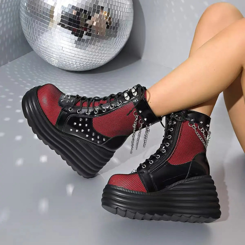 Red Retro Women's Ankle Boots – Flat Heel & Round Toe Zip-On Women's Ankle Boots Axl