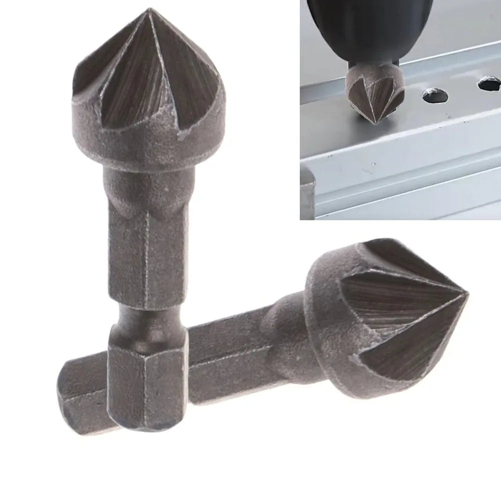 2-Pack 5-Flute Countersink Drill Bit Set – 1/4" Hex Shank 90° Countersink Drill Bit Axl