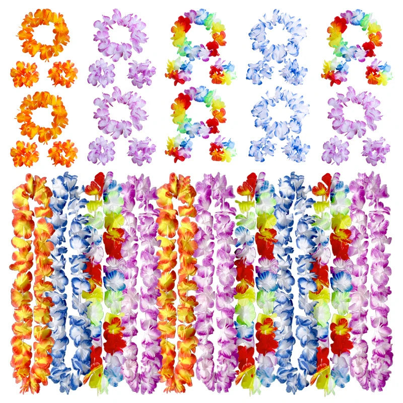 4-Piece Hawaiian Flower Lei Set – Luau Party Accessories Lei Party Accessory Set Axl
