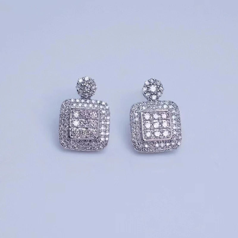 Huitan Geometric CZ Stud Earrings | Full Paved Cubic Zirconia Stud Earrings Axl