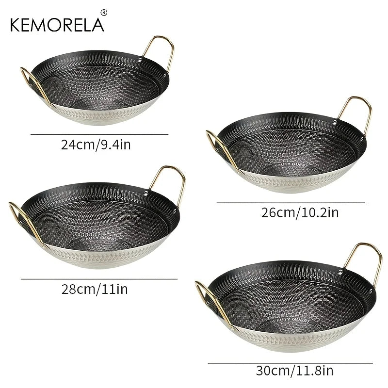 KEMORELA Honeycomb Non-Stick Stainless Steel Wok 24–30cm Non-Stick Wok Axl
