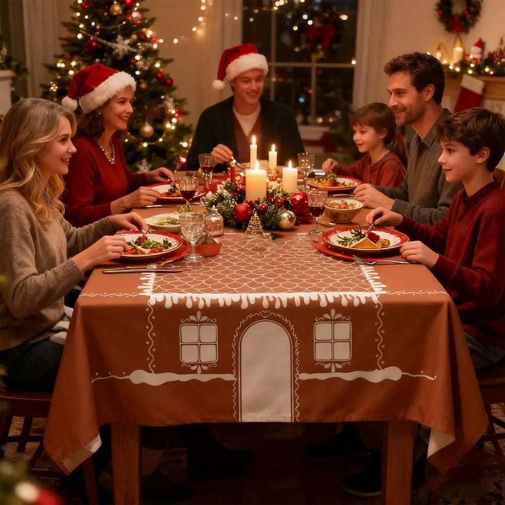 Gingerbread House Christmas Tablecloth | Festive Holiday Decor Christmas Tablecloth Axl