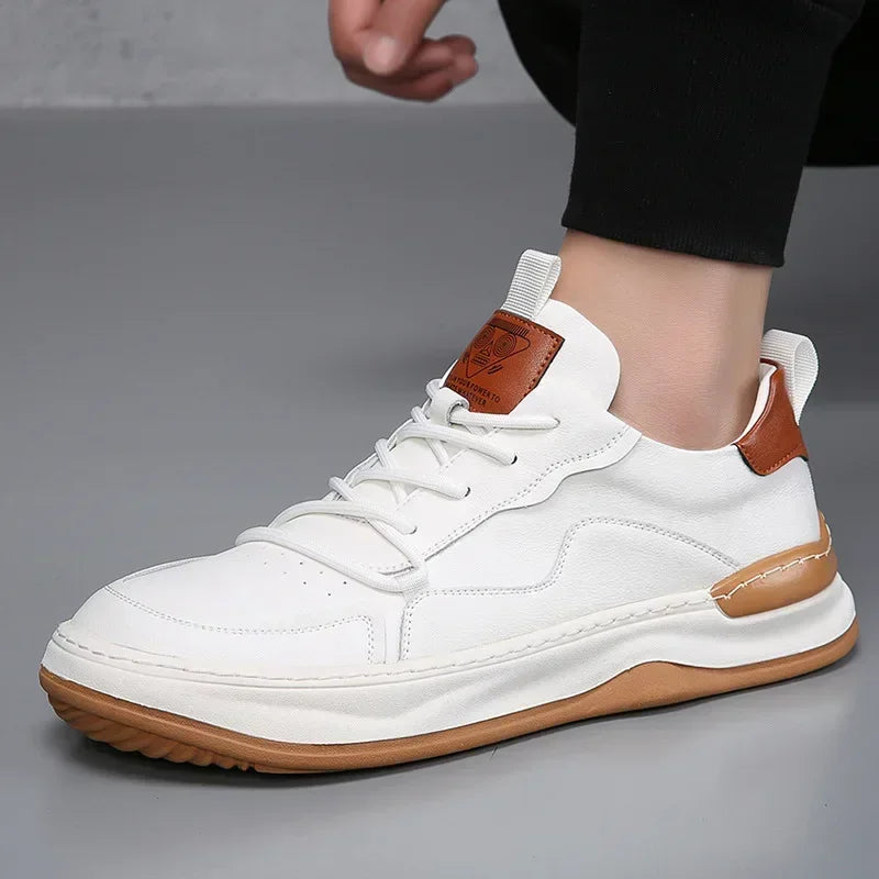 YBQJOO Men's Hollow-Out Leather Sneakers | Lace-Up Casual Shoes Men's Leather Sneakers Axl White single shoe 38