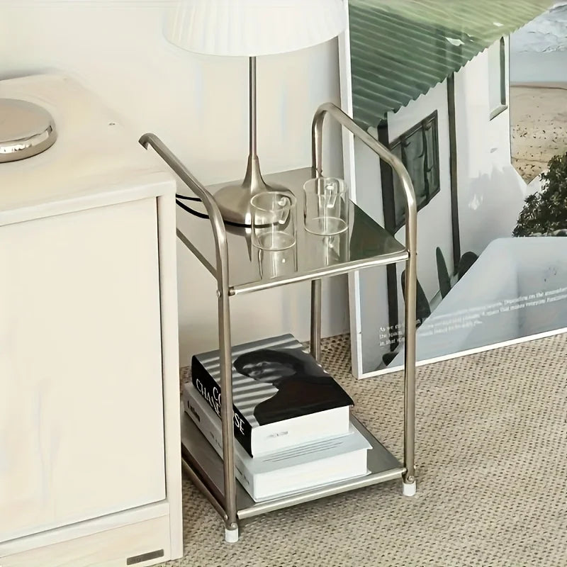 Modern Stainless Steel Side Table & Nightstand Shelving Unit Metal Side Table Axl