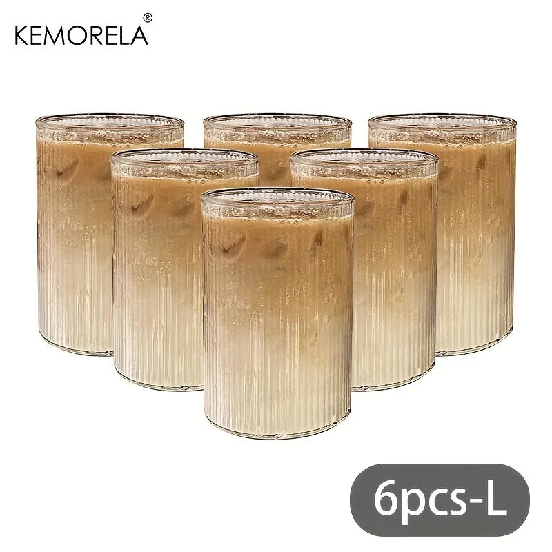 KEMORELA Vintage Ribbed Glass Cup Set 300ml | 4 or 6 Piece Glass Cup Set Axl 6PCS L 301-400ml