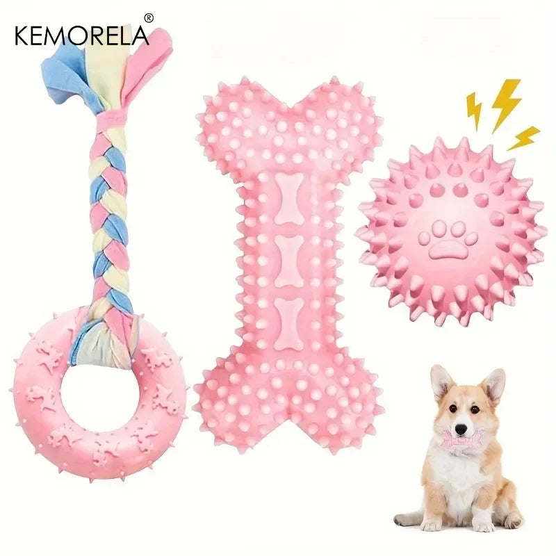 KEMORELA 3-Pack Puppy Chew Toys – Soft Rubber Teething Bones Puppy Chew Toys Axl