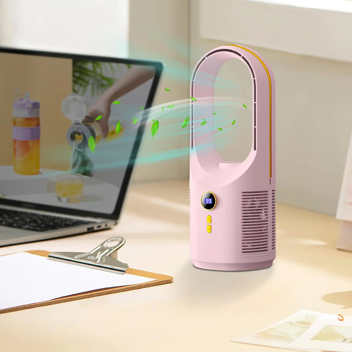 Portable Bladeless Desk Fan USB Rechargeable 1800mAh Night Light Bladeless Desk Fan Axl