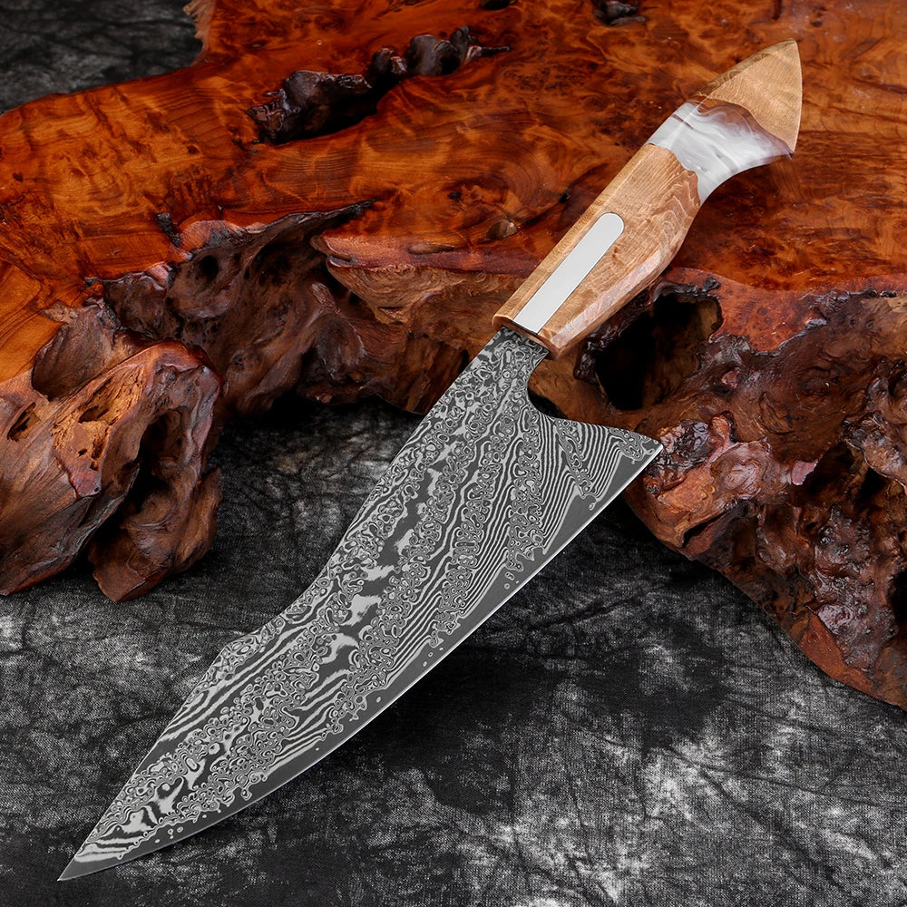 XITUO Damascus Steel Chef Knife – Sharp 20cm Resin Wood Handle Damascus Chef Knife Axl