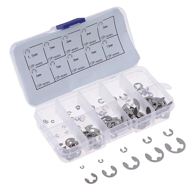 120Pc Stainless Steel E-Clip Retaining Circlip Kit M1.5–M10 Retaining Circlip Kit Axl