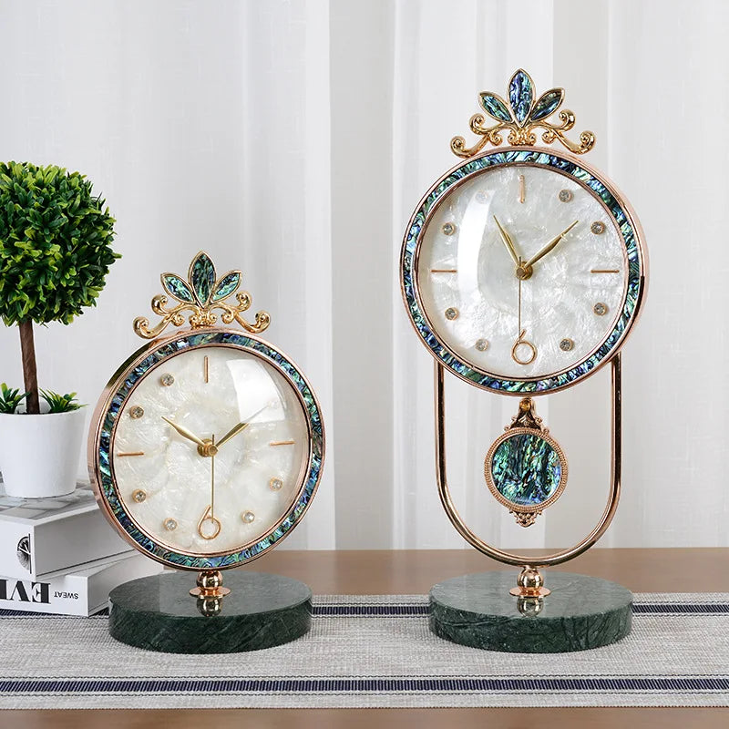 Natural Shell Luxury Round Table Clock | Marble Home Décor Luxury Table Clock Axl