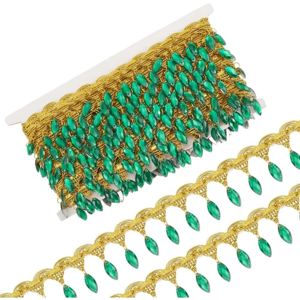 Green Marquise Tassel Fringe Lace Trim 40mm – 10 Yards Decorative Lace Trim Axl AECH04-18259