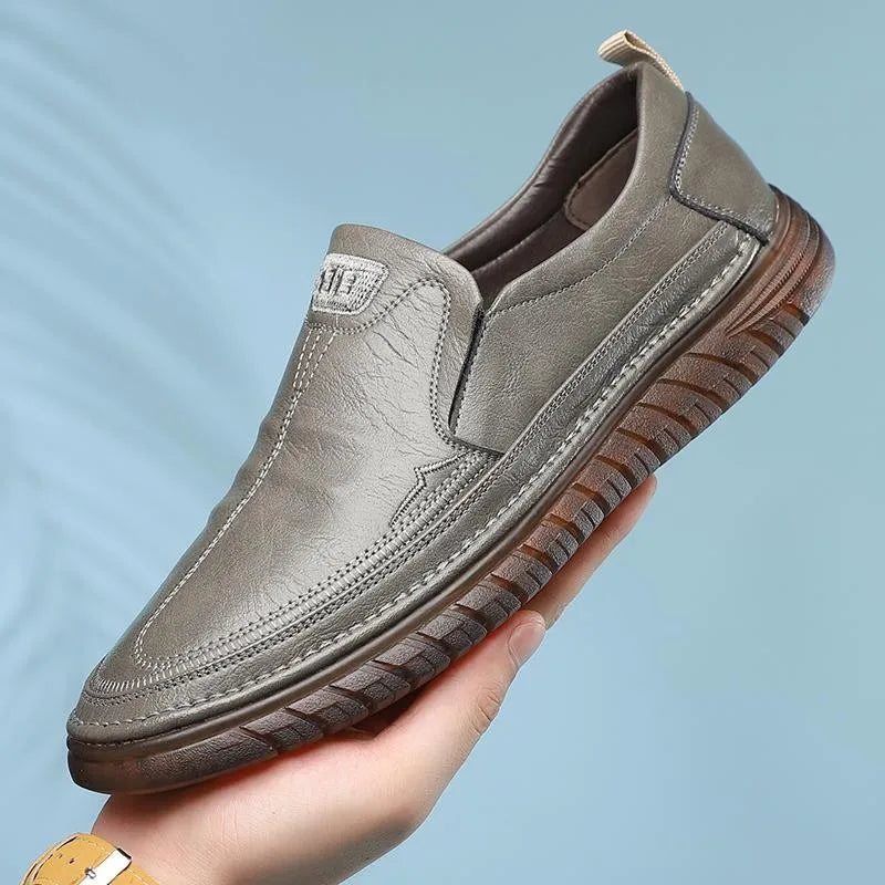 Men's Genuine Cowhide Leather Loafers – Slip-On Driving Shoes Leather Loafer Shoes Axl GRAY 41