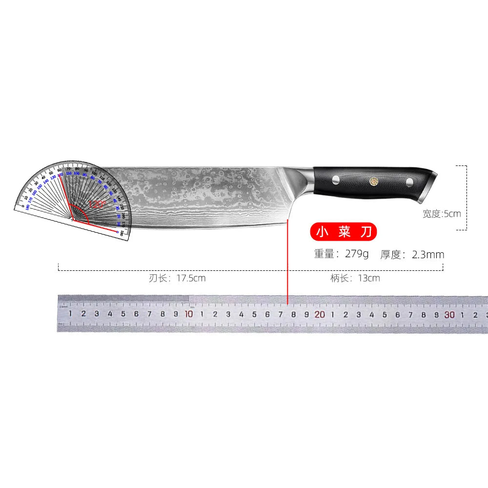 7-Inch Damascus Nakiri Knife – 67-Layer VG10 Steel & G10 Handle Damascus Chef Knife Axl