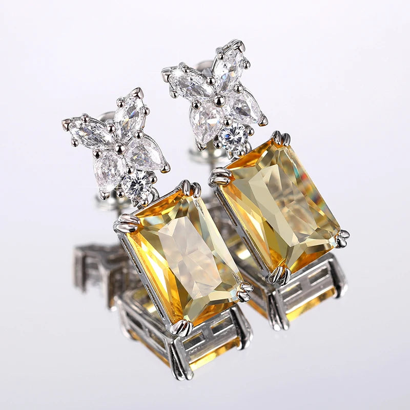 Huitan Yellow Cubic Zirconia Dangle Earrings | Bridal Party Dangle Earrings Axl
