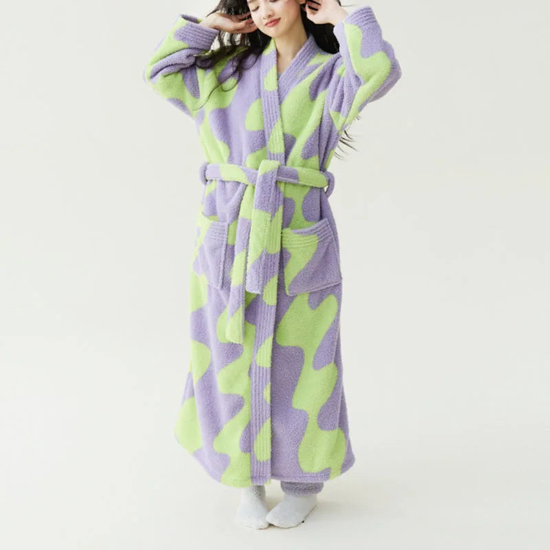 Women's Thick Coral Velvet Robe – Flannel Printed Loungewear Flannel Velvet Robe Axl