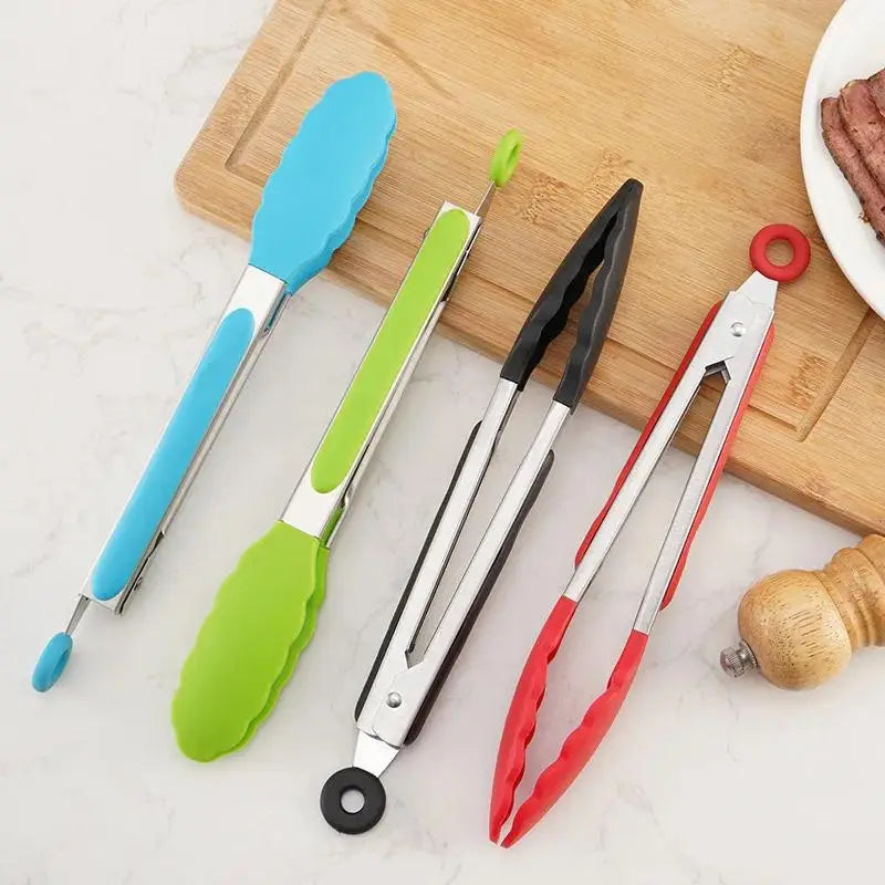 Silicone BBQ Tongs – Heat-Resistant Stainless Steel Food Clip BBQ Kitchen Tongs Axl