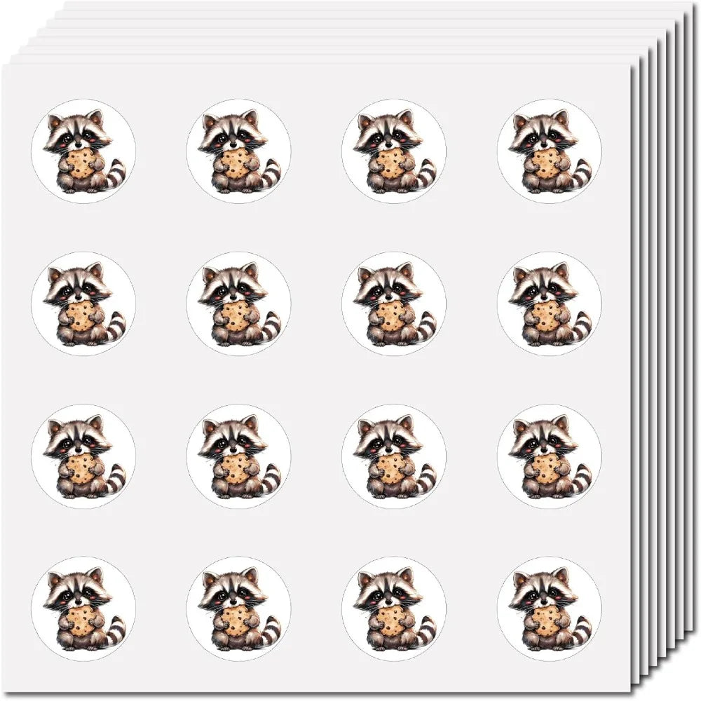 128 Pcs Raccoon Waterproof Cartoon Stickers – Round Dot Decals Cartoon Sticker Set Axl