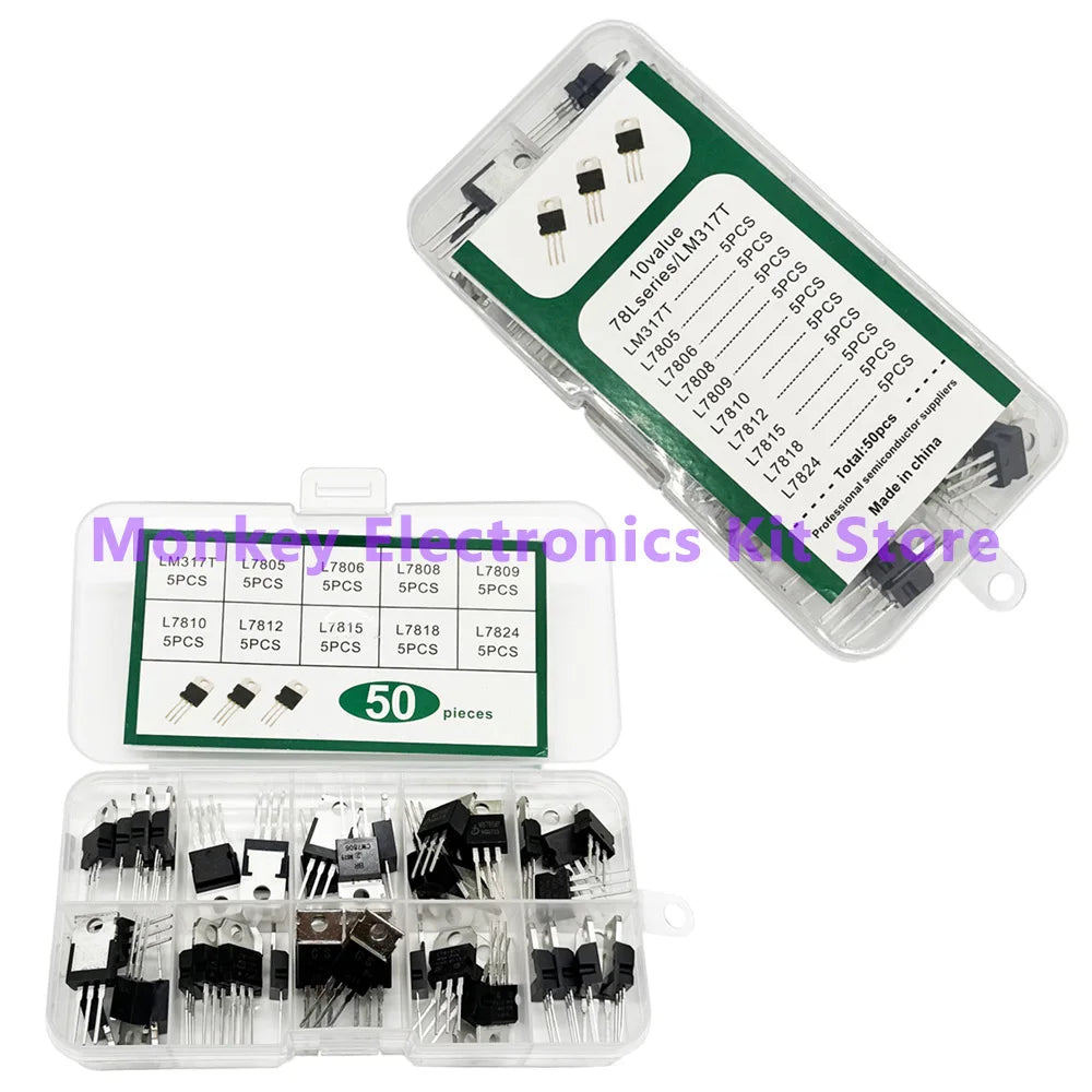 50PCS TO-220 Voltage Regulator IC Kit – LM317T & L78xx Series Voltage Regulator Kit Axl