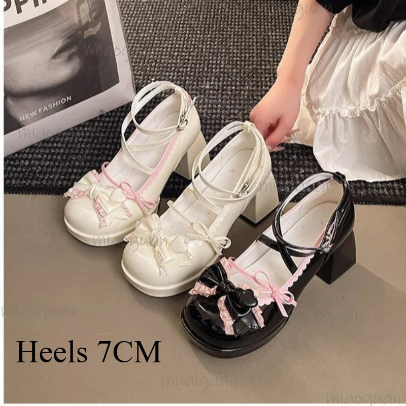 Women's Lolita Mary Jane Heels – Bow Buckle Chunky Sandals Mary Jane Heels Axl