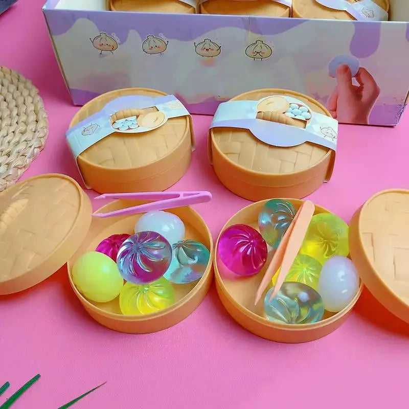 6-Piece Mini Steamed Bun Squishy Fidget Toy Set with Steamer Squishy Fidget Toy Axl