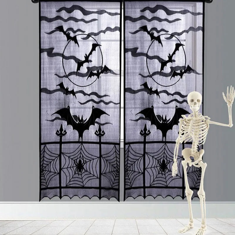 Black Lace Bat & Spider Halloween Door Curtain 100×210cm Halloween Door Curtain Axl