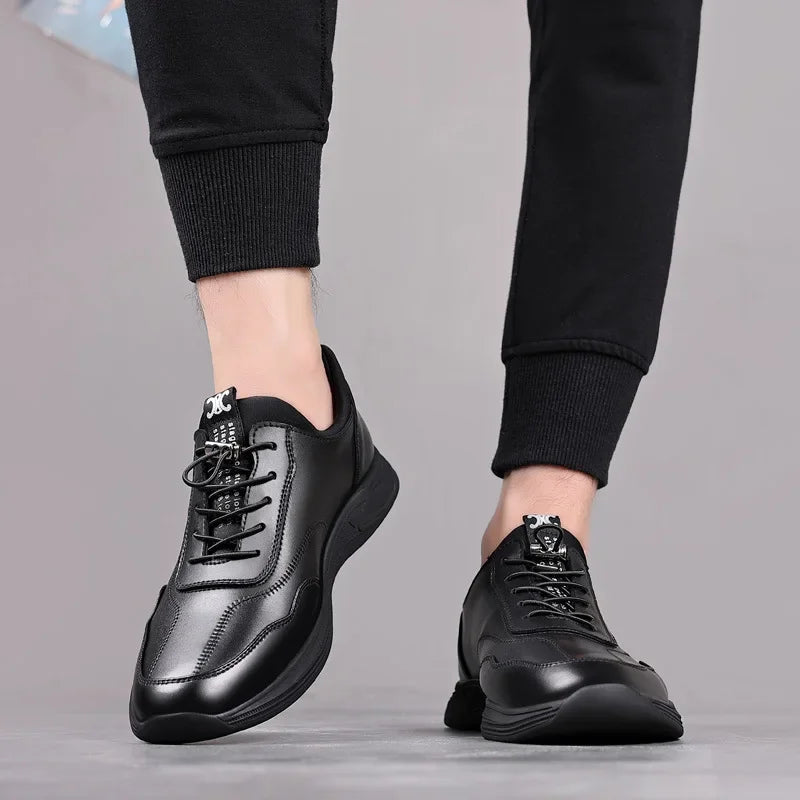 Men's Genuine Leather Height Increasing Sneakers | Breathable Leather Casual Sneakers Axl