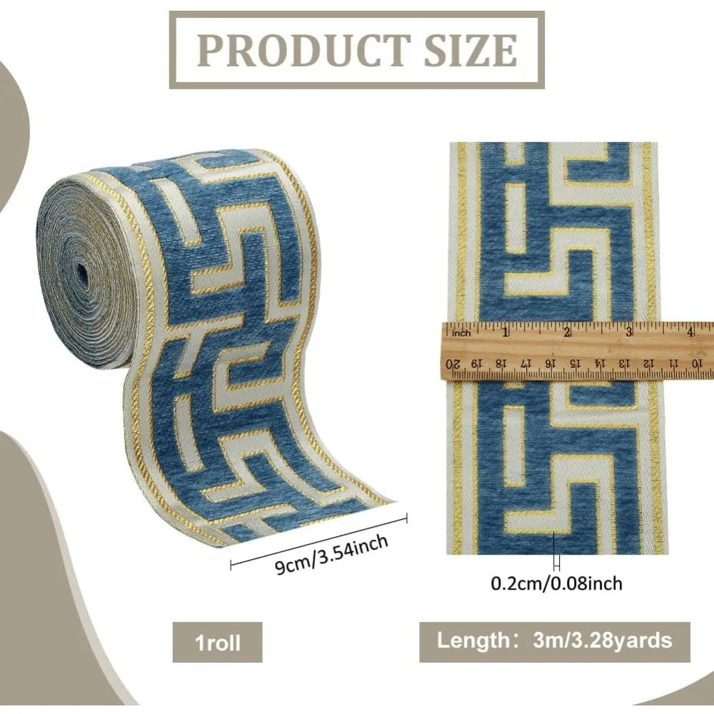 3M Steel Blue Jacquard Chenille Ribbon Trim 3.5 inch Wide Jacquard Ribbon Trim Axl