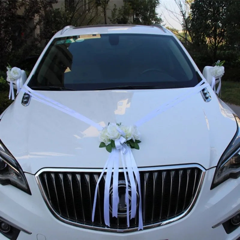 Wedding Car Decoration Artificial Flower Set – White & Pink Wedding Flower Decor Axl white