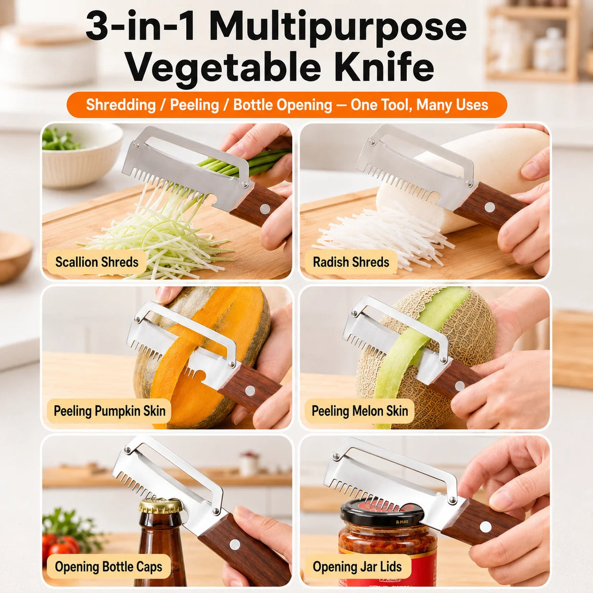 3-in-1 Vegetable Peeler Stainless Steel | Wood Grain Handle Vegetable Peeler Axl