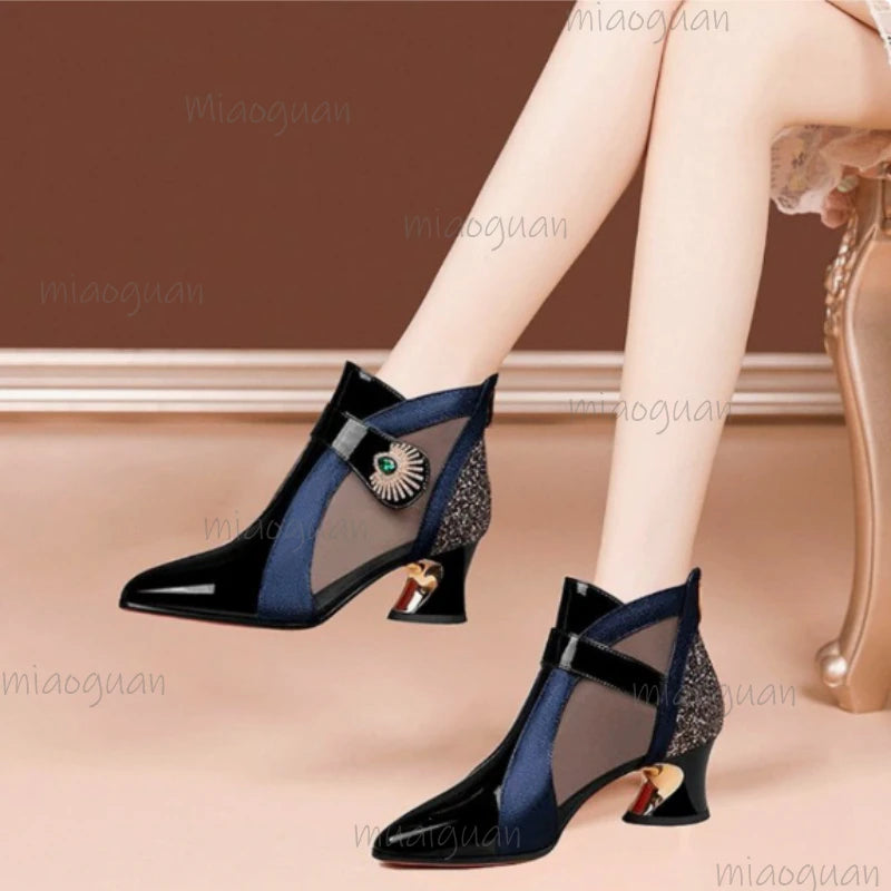Color Block Rhinestone High Heel Pumps – Pointed Toe Side Zip High Heel Pumps Axl