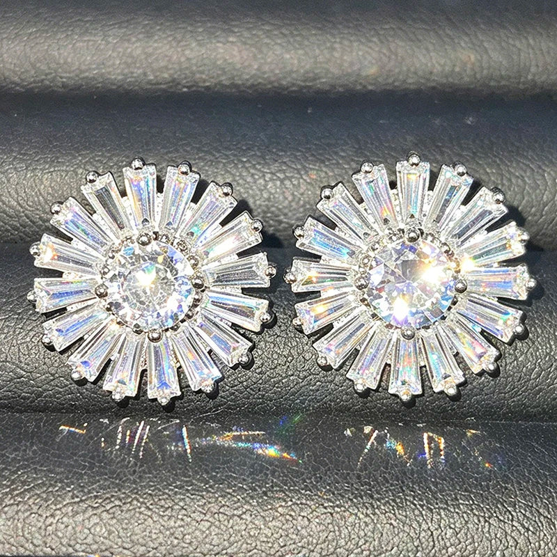 Huitan Flower CZ Stud Earrings – Cubic Zirconia Party Jewelry CZ Stud Earrings Axl